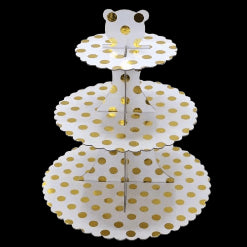 Wedding/Birthday Party Use Cake Stand Cardboard Cupcake Display Stand Design Gold Polka Dots - GoodFoodDelivered