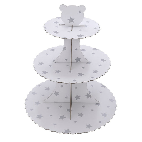 Wedding/Birthday Party Use Cake Stand Cardboard Cupcake Display Stand Design Silver Stars - GoodFoodDelivered