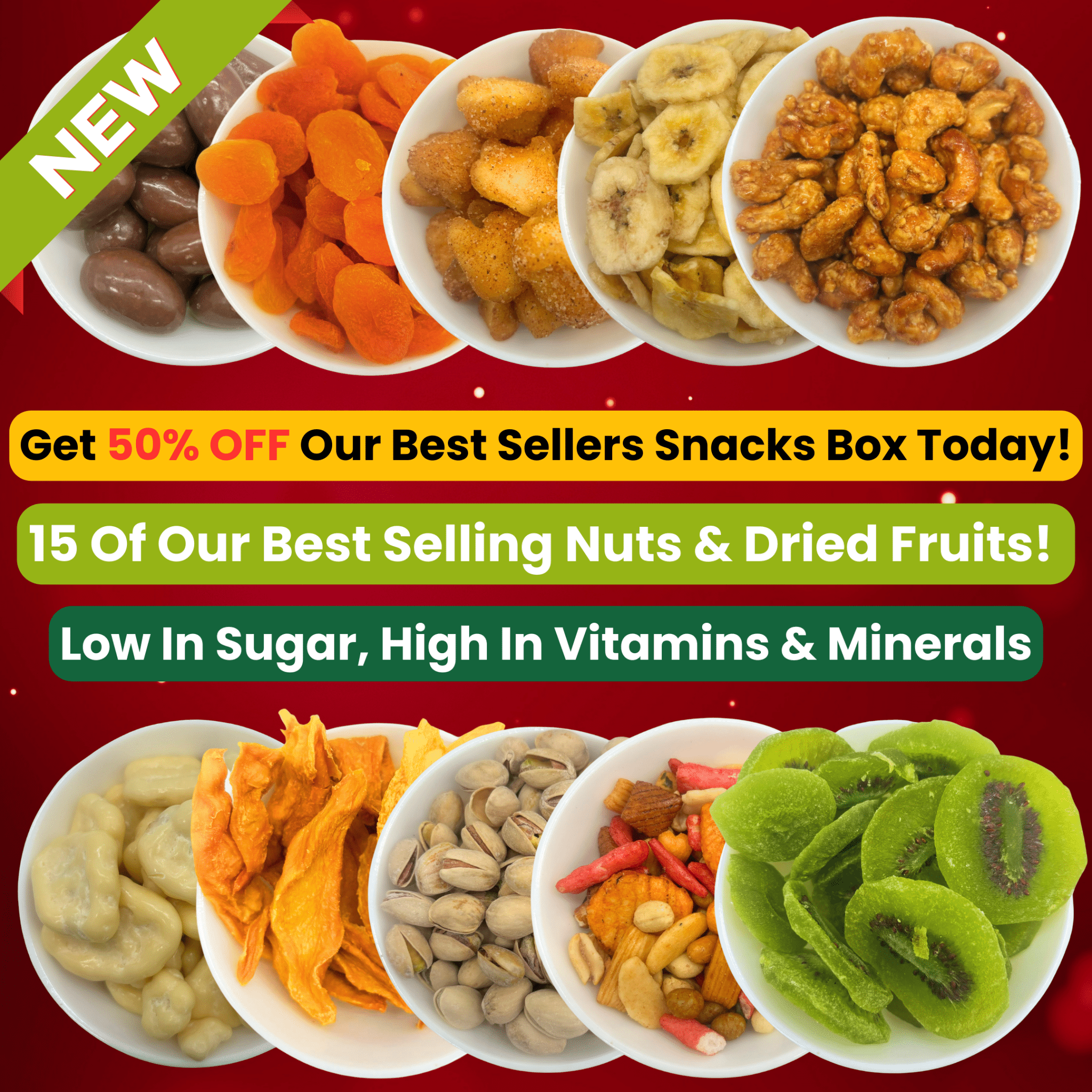 Nuts Dried Fruit Best Seller Bundle Contains 15 Different Great Tasting Snacks